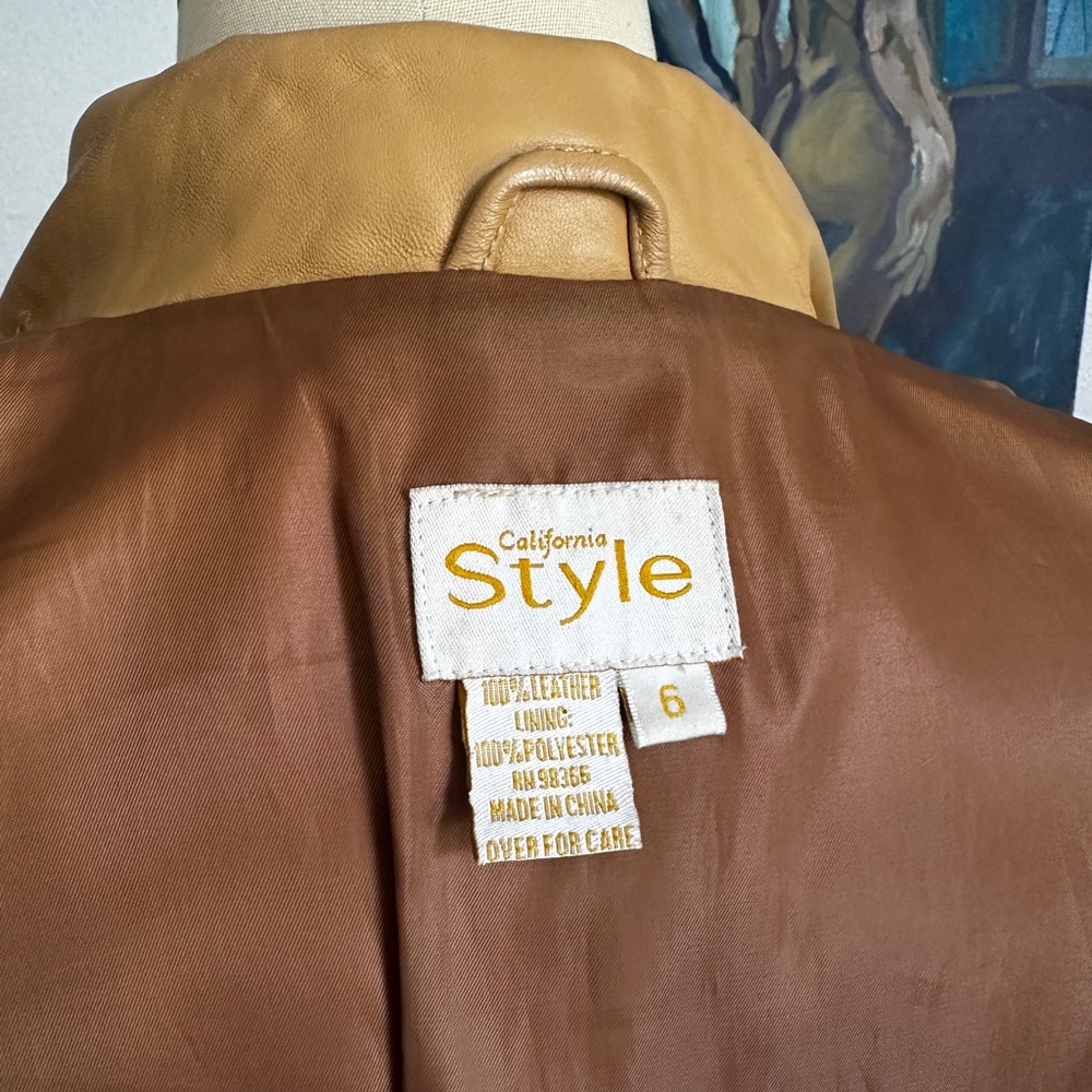 Tan Leather Button-Front Jacket - image 4